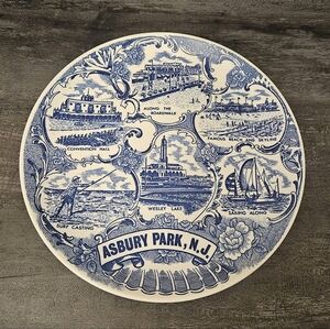 Blue and White Ceramic Souvenir Plate Asbury Park, New Jersey